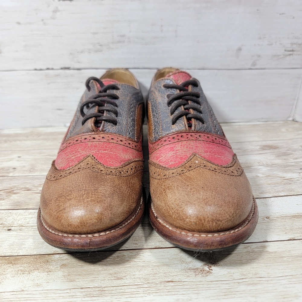 Bed Stu Brown, Pink & Blue Leather Wingtip Oxfords - Picture 4 of 13